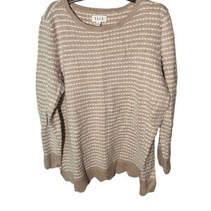 Elle Women’s Striped Eyelash Scalloped Trim Plus Size Sweater